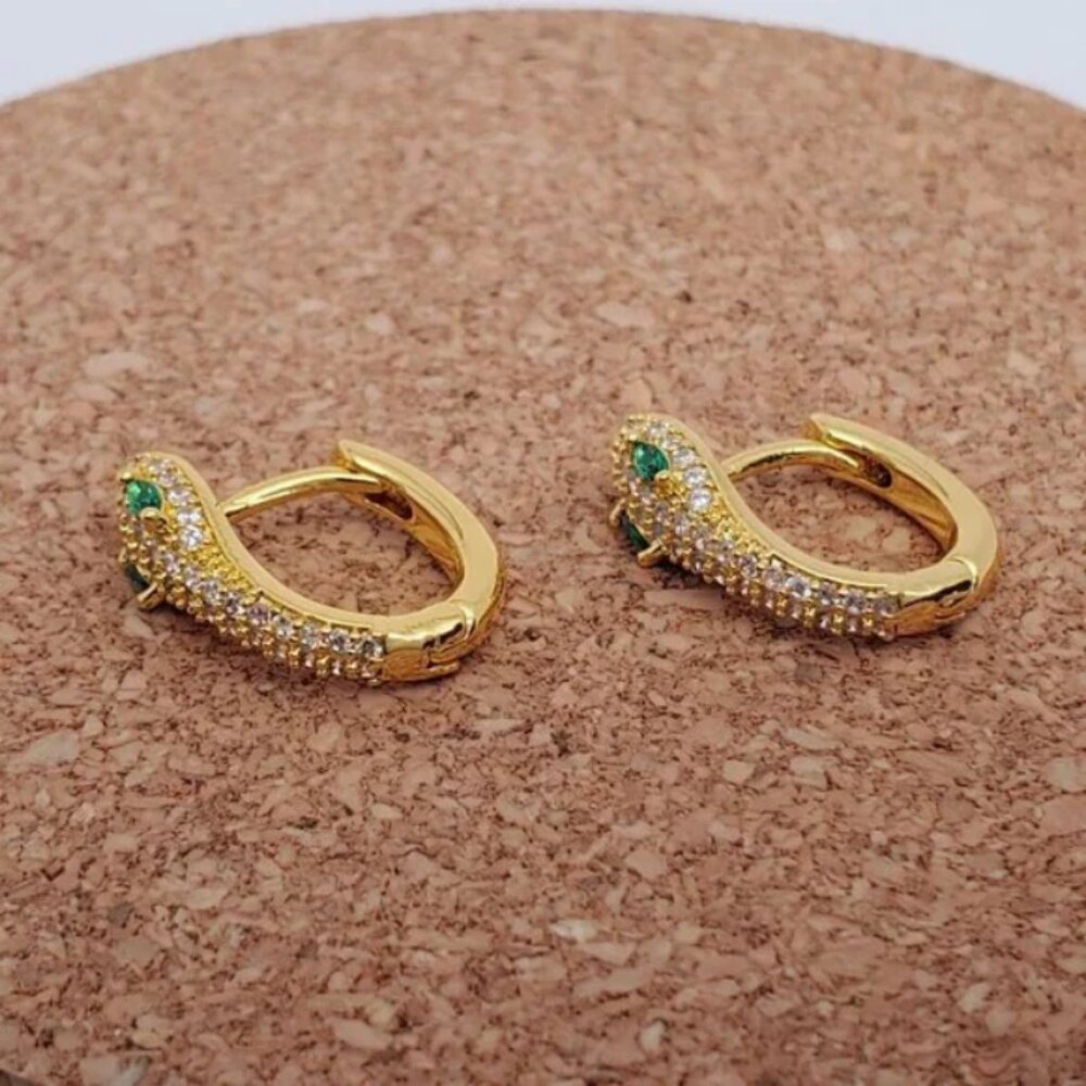 14K Gold 2ct Green Emerald 1ct Diamond Mens Huggie Hoop Gemstone Earrings NEW - Picture 3 of 8